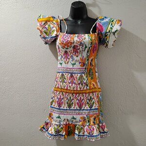 Mango -S- Dress With Puff Sleeves-colorful-mini dress furrowed knitting
